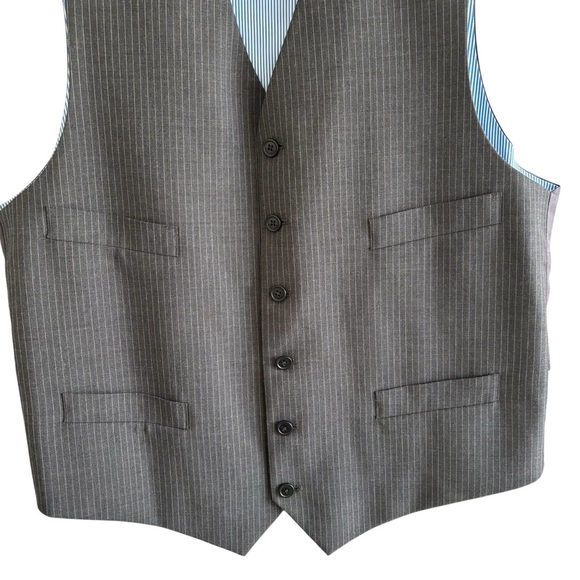 Tommy Hilfiger Gray Pinstripe 100% Wool Suit Vest Office Academia Size Medium - Picture 4 of 9